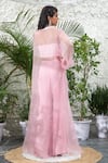 Shop_Kanj By Priyanka A Sakhuja_Pink Capo Organza, Matte Satin Sequin, Thread And Maire Bell Bottom Pant Set _at_Aza_Fashions