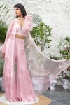 Buy_Kanj By Priyanka A Sakhuja_Pink Capo Organza, Matte Satin Sequin, Thread And Maire Bell Bottom Pant Set _Online_at_Aza_Fashions