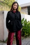 Shop_Kavya Singh Kundu_Black Cotton Embroidery Collared Noir Overshirt Jacket _Online_at_Aza_Fashions