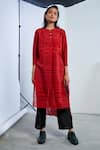 Buy_Urvashi Kaur_Red Chanderi Silk Round High Low Tunic _at_Aza_Fashions