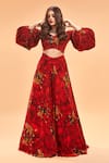 Buy_Masaba_Red Crepe Printed Lehenga Set_at_Aza_Fashions