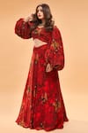 Masaba_Red Crepe Printed Lehenga Set_Online_at_Aza_Fashions