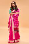 Buy_Masaba_Green Banarasi Floral Print Saree With Unstitched Blouse Fabric_at_Aza_Fashions