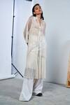 Shop_Urvashi Kaur_White Noil Silk Spread Collar Striped Sheer Shirt  _at_Aza_Fashions