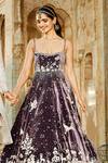 Matsya_Wine Velvet Floral Pattern, Forest Scoop Neck Royal Masai Embellished Gown _Online_at_Aza_Fashions