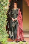 Buy_MATSYA_Green Chanderi Silk Embroidered Anarkali With Dupatta  _at_Aza_Fashions