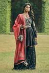 Buy_Matsya_Black Chanderi Silk Embroidered Kurta And Sharara Set  _at_Aza_Fashions