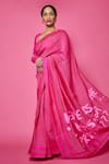 Buy_Masaba_Pink Chanderi Mul Slogan Sportee Saree With Blouse Fabric _at_Aza_Fashions