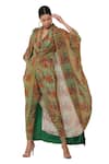 Shop_Masaba_Green Crepe Printed Cape Dhoti Pant Set_Online_at_Aza_Fashions