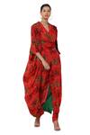 Shop_Masaba_Red Crepe Printed Jacket Dhoti Pant Set_Online_at_Aza_Fashions