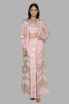 Buy_Masaba_Pink Crepe Embroidered Cape And Printed Dhoti Skirt Set_Online_at_Aza_Fashions