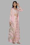 Masaba_Pink Crepe Embroidered Cape And Printed Dhoti Skirt Set_Online_at_Aza_Fashions