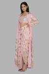 Buy_Masaba_Pink Crepe Embroidered Cape And Printed Dhoti Skirt Set_at_Aza_Fashions