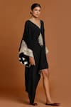 Masaba_Black Crepe Embroidery V Neck Asymmetric Kaftan _Online_at_Aza_Fashions