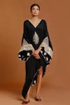 Shop_Masaba_Black Crepe Embroidery V Neck Asymmetric Kaftan _Online_at_Aza_Fashions