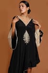 Masaba_Black Crepe Embroidery V Neck Asymmetric Kaftan _at_Aza_Fashions