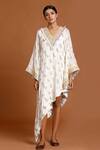 Buy_Masaba_White Crepe Embroidery V Neck Robbinwings Printed Kaftan _at_Aza_Fashions