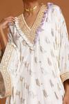 Shop_Masaba_White Crepe Embroidery V Neck Robbinwings Printed Kaftan _Online_at_Aza_Fashions