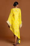 Shop_Masaba_Yellow Crepe Embroidery V Neck Foil Print Asymmetric Kaftan _at_Aza_Fashions