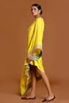 Buy_Masaba_Yellow Crepe Embroidery V Neck Foil Print Asymmetric Kaftan _Online_at_Aza_Fashions