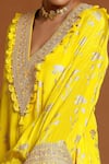 Shop_Masaba_Yellow Crepe Embroidery V Neck Foil Print Asymmetric Kaftan _Online_at_Aza_Fashions