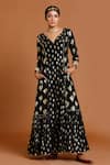 Buy_Masaba_Black Crepe Embroidery V Neck Fern Tiered Dress _at_Aza_Fashions