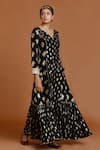 Masaba_Black Crepe Embroidery V Neck Fern Tiered Dress _Online_at_Aza_Fashions