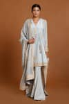 Buy_Masaba_Grey Crepe Embroidery V Neck Angarkha Kurta Set_at_Aza_Fashions