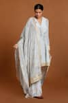 Buy_Masaba_Grey Crepe Embroidery V Neck Angarkha Kurta Set_Online_at_Aza_Fashions