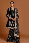 Shop_Masaba_Black Crepe Embroidery V Neck Angarkha Kurta Set _Online_at_Aza_Fashions