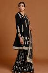 Buy_Masaba_Black Crepe Embroidery V Neck Angarkha Kurta Set _Online_at_Aza_Fashions