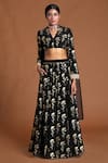 Buy_Masaba_Black Crepe And Organza Embroidery V Neck Shooting Star Lehenga Set _at_Aza_Fashions