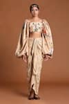 Buy_Masaba_Beige Silk Periwinkle Drape Skirt Set_at_Aza_Fashions