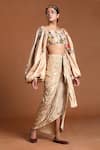 Masaba_Beige Silk Periwinkle Drape Skirt Set_Online_at_Aza_Fashions