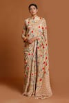 Buy_Masaba_Beige Crepe Hummingbird Print Saree_at_Aza_Fashions