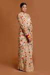 Masaba_Beige Crepe Hummingbird Print Saree_Online_at_Aza_Fashions