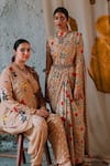 Shop_Masaba_Beige Crepe Hummingbird Print Saree_Online_at_Aza_Fashions