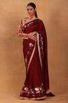 Buy_Masaba_Maroon Raw Silk Moon Flower Saree_at_Aza_Fashions