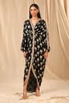 Masaba_Black Crepe Printed Coco V Neck Kaftan _Online_at_Aza_Fashions