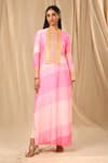 Masaba_Pink Raw Silk Printed Sorbet Stripes Round Kurta Set _Online_at_Aza_Fashions