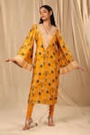 Buy_Masaba_Yellow Raw Silk Printed Spring Blossom V Neck Kurta Set _at_Aza_Fashions