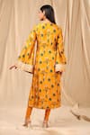 Shop_Masaba_Yellow Raw Silk Printed Spring Blossom V Neck Kurta Set _at_Aza_Fashions