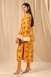 Buy_Masaba_Yellow Raw Silk Printed Spring Blossom V Neck Kurta Set _Online_at_Aza_Fashions