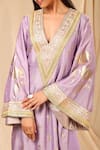 Shop_Masaba_Purple Raw Silk Printed Wine Garden V Neck Kurta _Online_at_Aza_Fashions