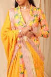 Masaba_Yellow Raw Silk Candy Swirl Print Angrakha Culotte Set_Online