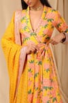 Shop_Masaba_Yellow Raw Silk Candy Swirl Print Angrakha Culotte Set_at_Aza_Fashions