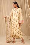 Masaba_Ivory Raw Silk Printed Floral Fantasy Round Kurta Culotte Set _Online_at_Aza_Fashions