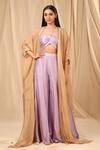 Buy_Masaba_Purple Raw Silk Wallflower Print Cape And Palazzo Set_at_Aza_Fashions