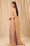 Masaba_Purple Raw Silk Wallflower Print Cape And Palazzo Set_Online_at_Aza_Fashions