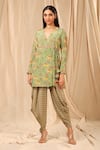 Masaba_Green Crepe Printed And Embroidered Wallflower V Oasis Angrakha & Dhoti Pant Set _Online_at_Aza_Fashions